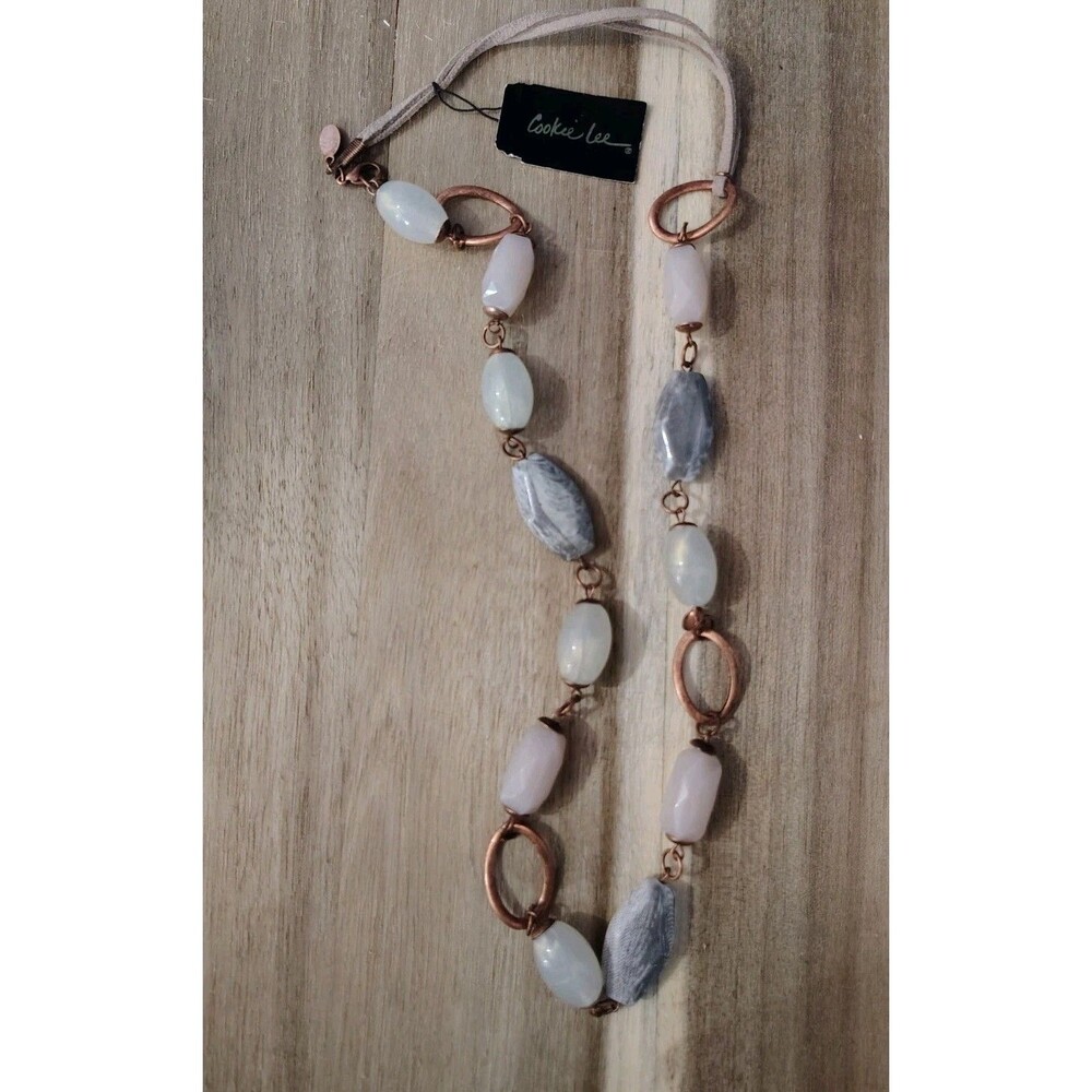 Cookie Lee Glass and Brass Long Chain Necklace  Cluster Boho NWT